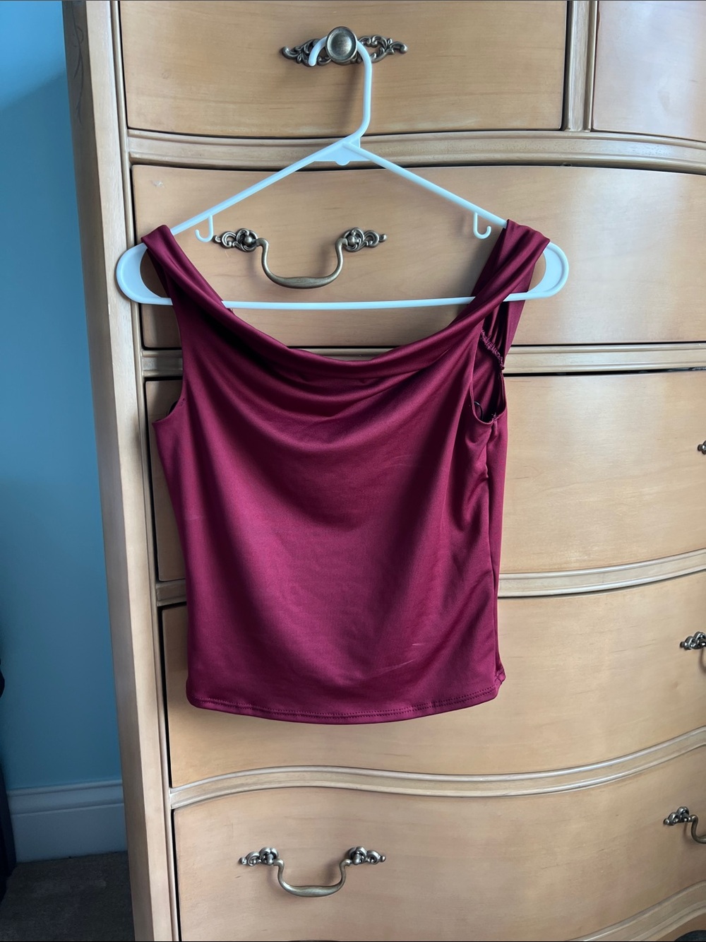 T.J.Maxx Burgundy Draped One-Shoulder Tank Top